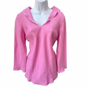 Top of Nantucket Monsanto finest 100% linen blouse top M pink white lightweight